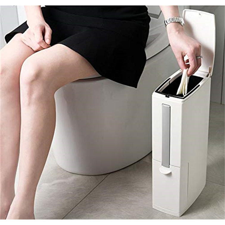 Dapota Slim Plastic Trash Can 1.3 Gallon, Trash Can With Toilet Brush